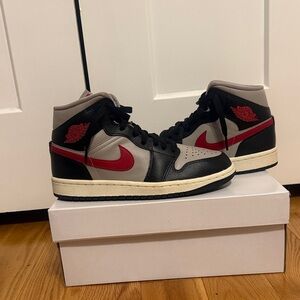Nike Air Jordan 1 Mid Black Red Gray Sneakers